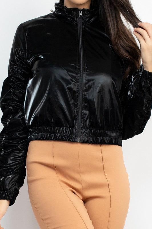 Shiny Slick Windbreaker Bomber Jacket