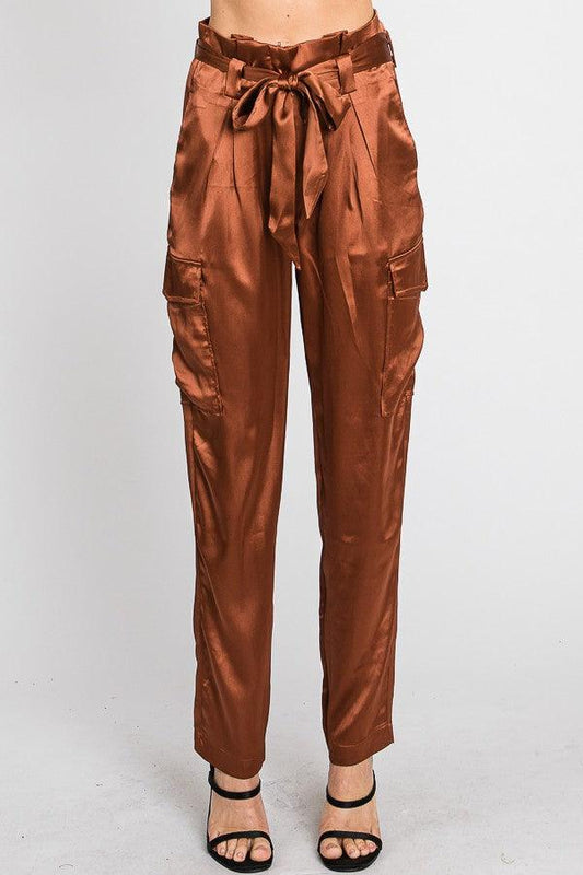 Plus Satin Cargo Pants