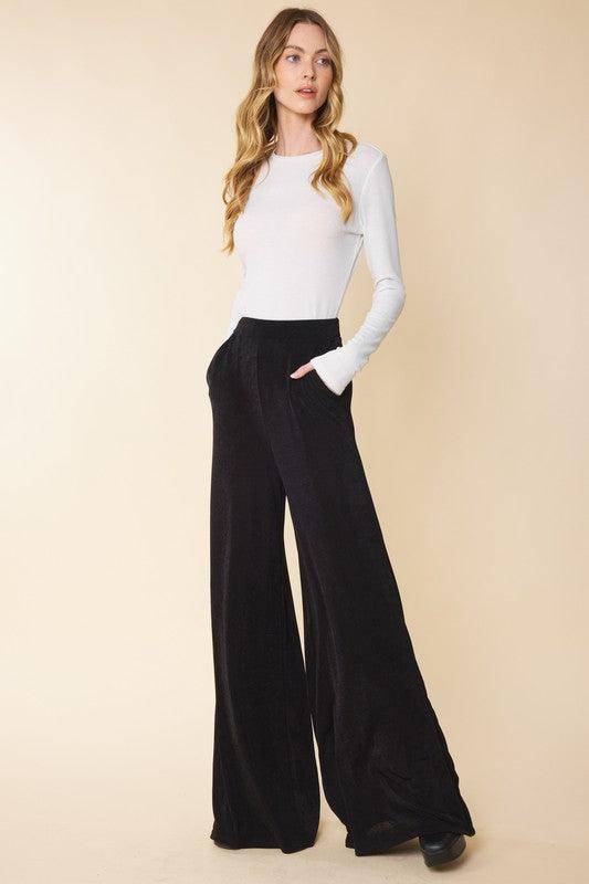 elastic wide leg pant w/pockets