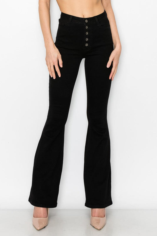 BC068 High Waist Exposed Button Fly Flare Jeans