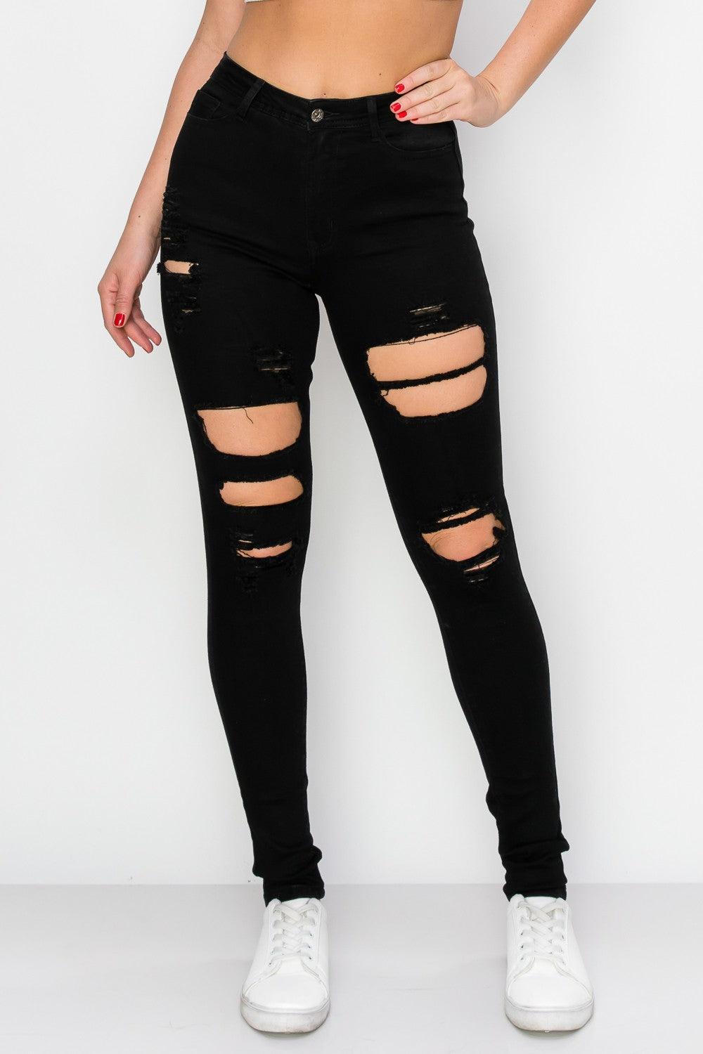 high waist stretch destroyed skinny jeans