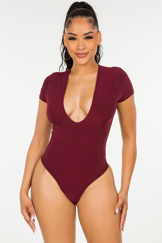 deep v short sleeve bodysuit