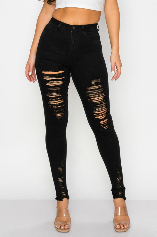 L0-198 High rise stretch distressed skinny jeans