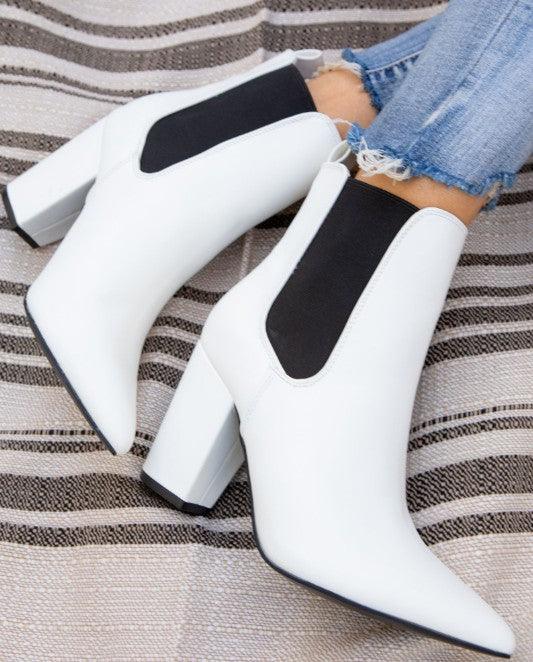 pointy toe chunky heel bootie