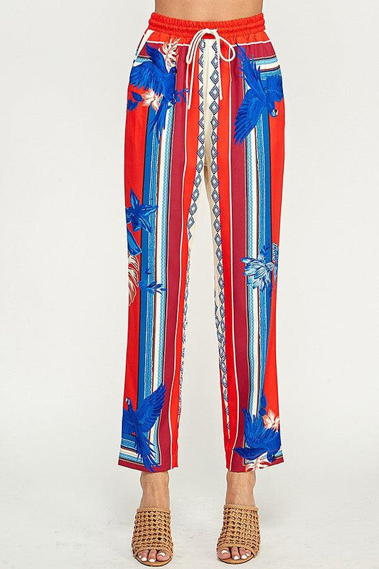 bird printed drawstring pants