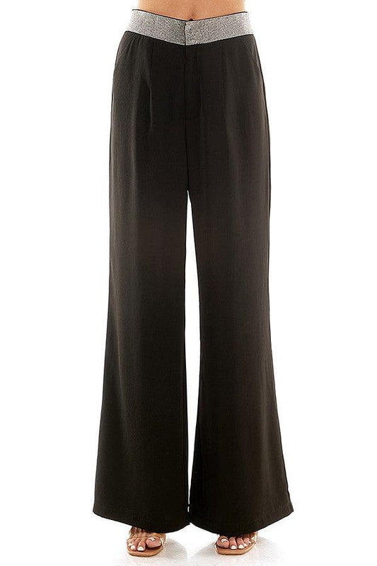 rhinestone waistband wide leg pant