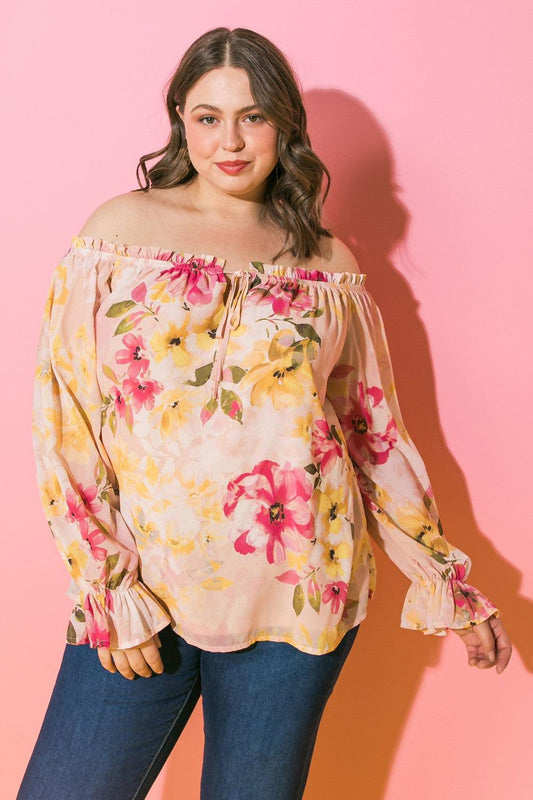 PLUS floral off the shoulder blouse