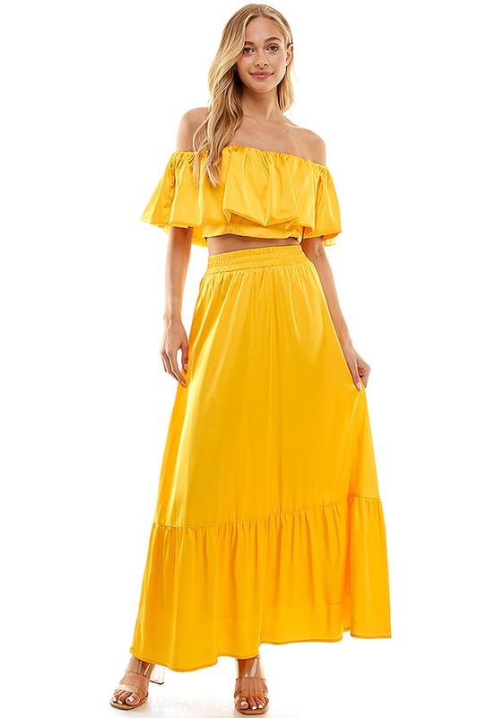 satin tiered maxi skirt