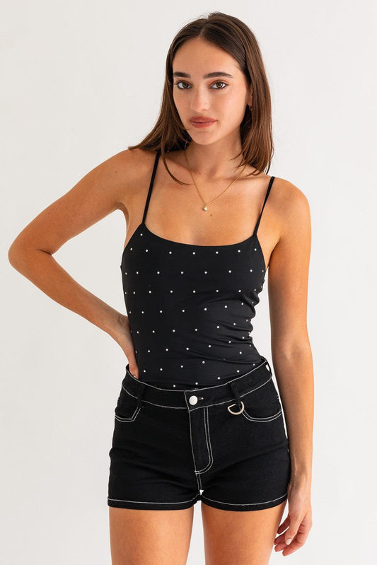 sleeveless rhinestone bodysuit