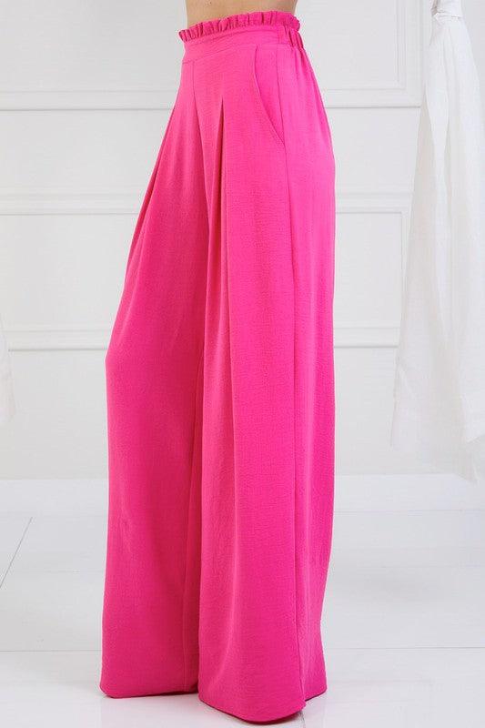 Ruffle waistband wide leg pants