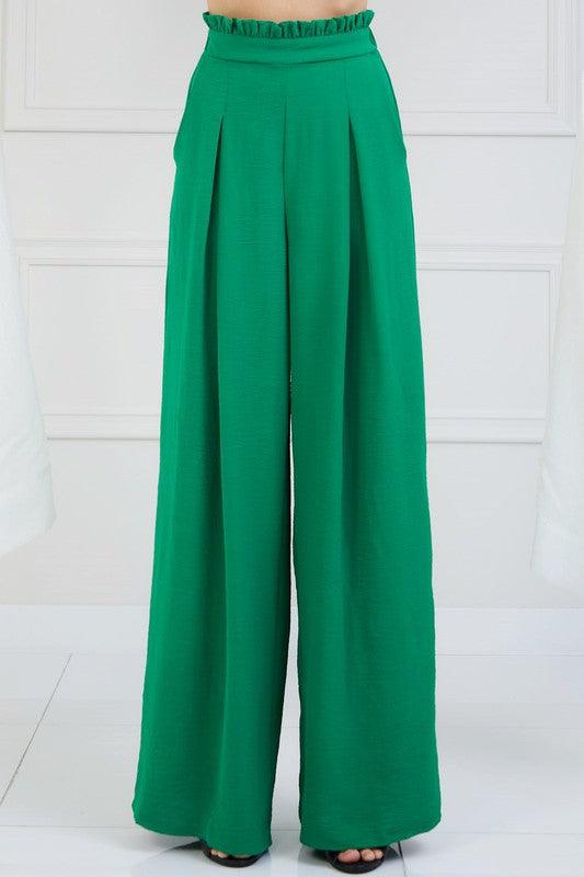 Ruffle waistband wide leg pants