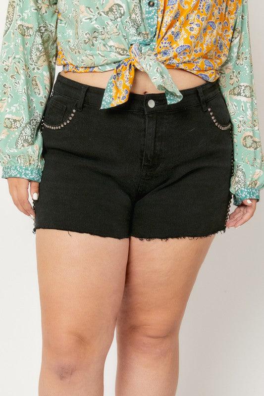 PLUS studded denim cutoff shorts