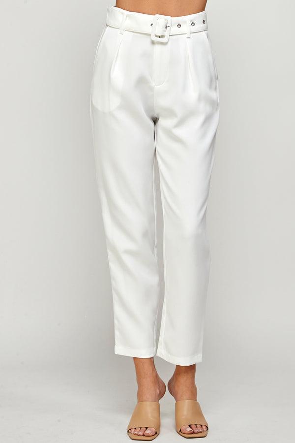 belted high waist tapered pants