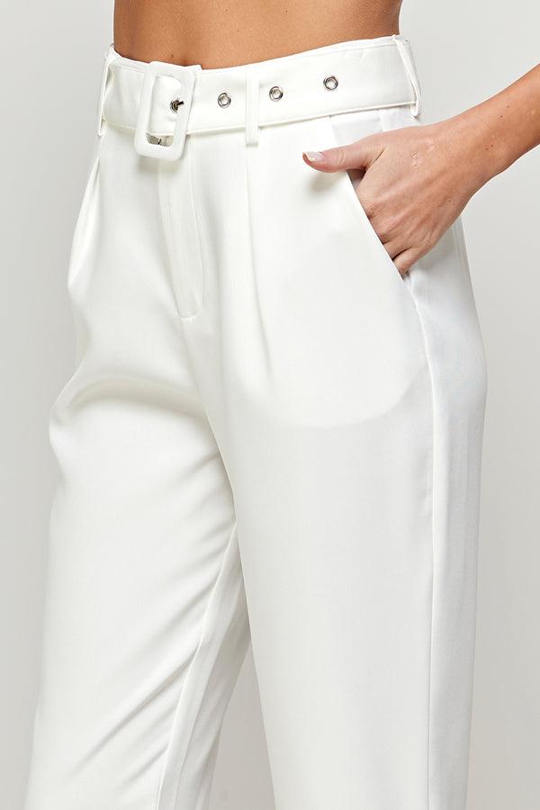 belted high waist tapered pants