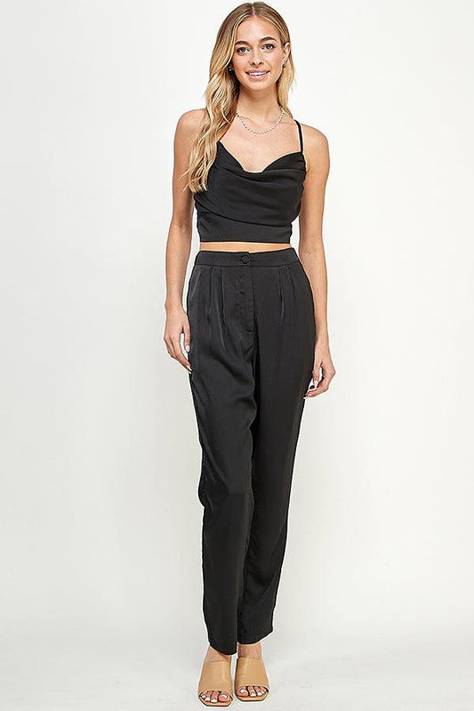 sleeveless cowl neck crop top & pants set