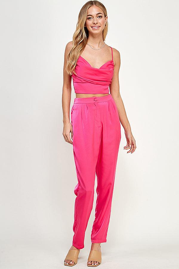 sleeveless cowl neck crop top & pants set