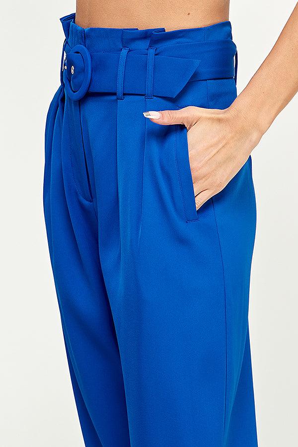 belted high waist wide leg pleated trouser