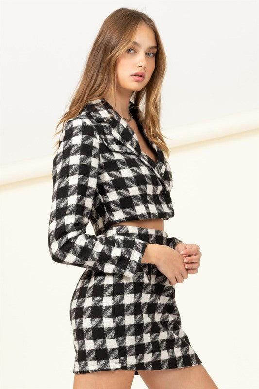 houndstooth crop jacket