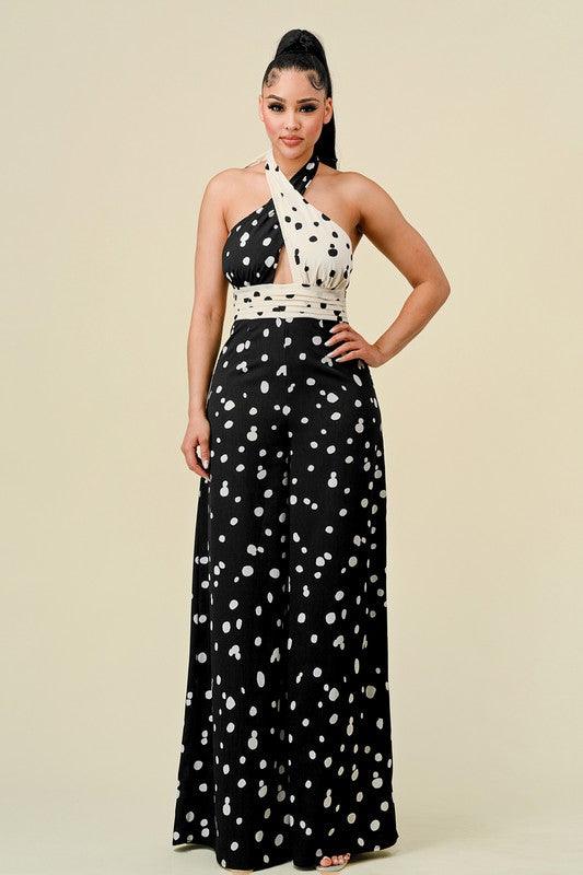 polka dot halter jumpsuit