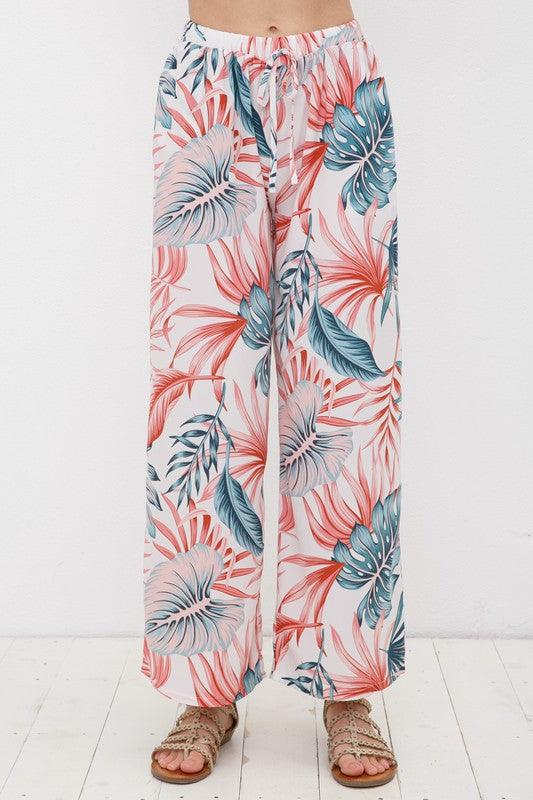 2pc set-tropical leaf print belted vest & wide leg pants – RK Collections  Boutique