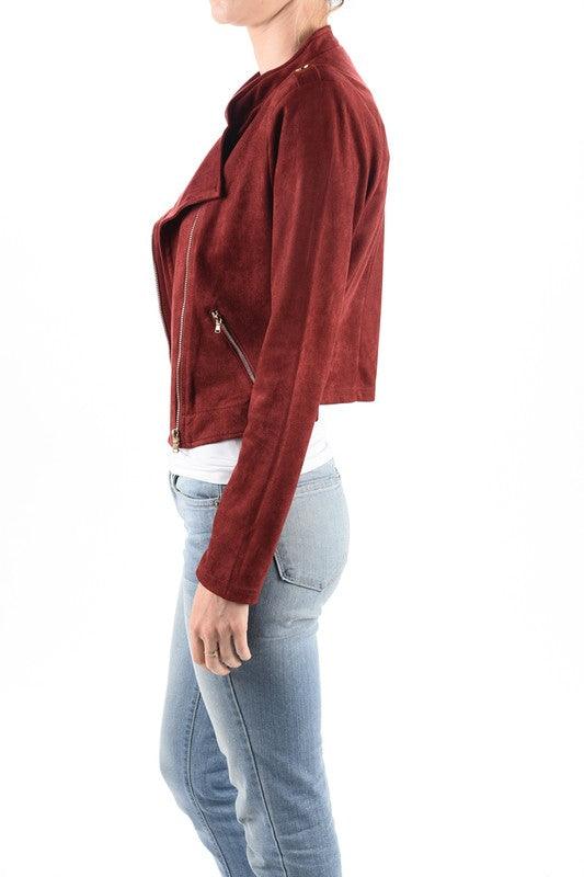 cropped suede zip up jacket