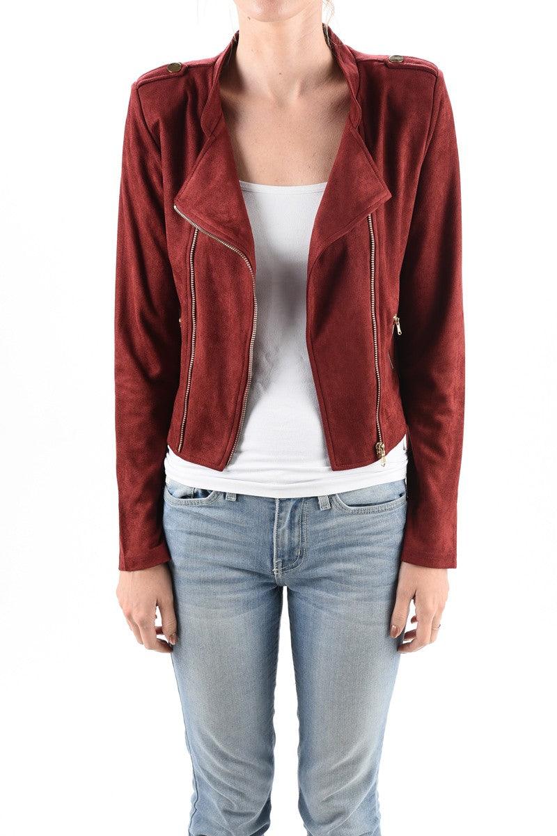 cropped suede zip up jacket