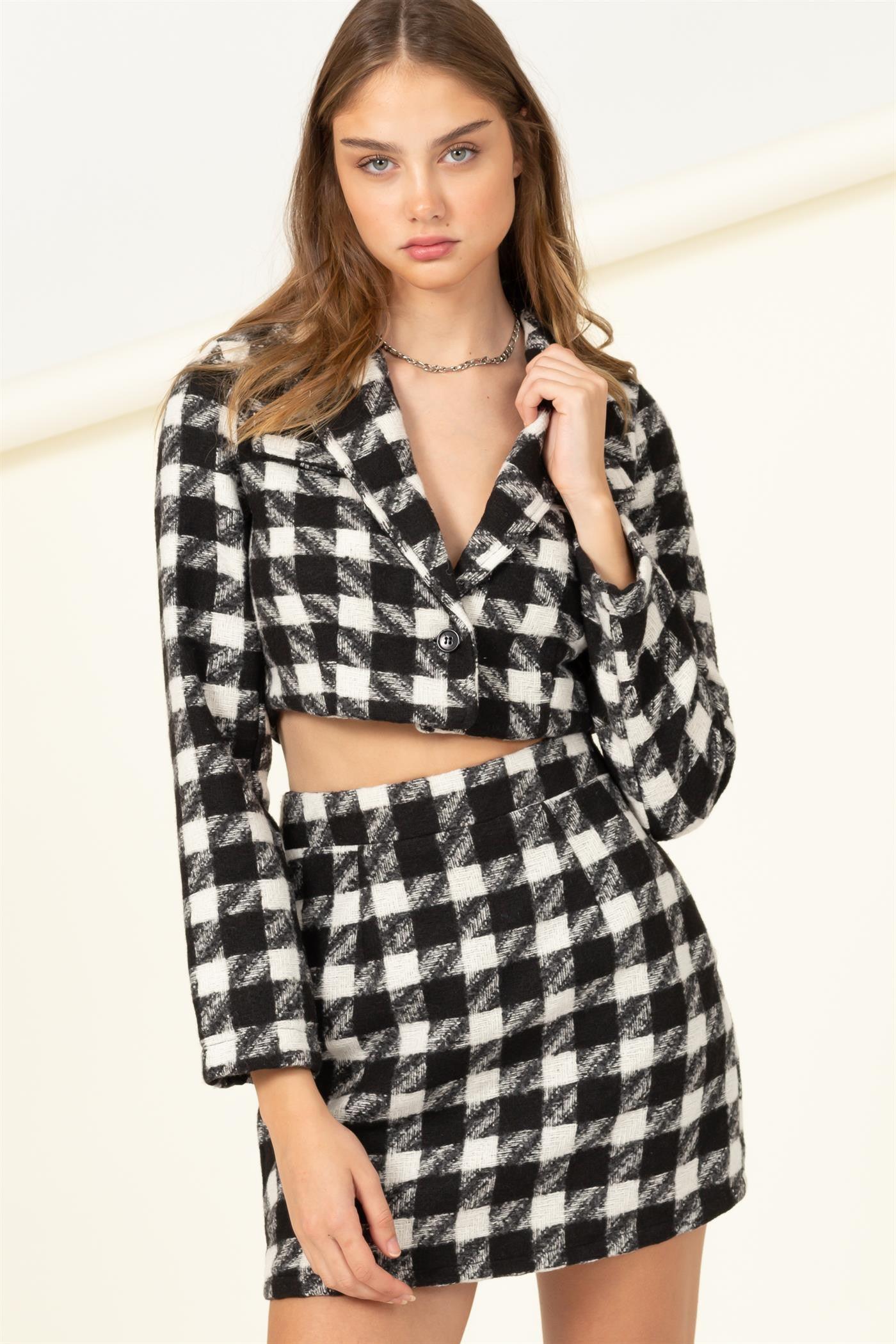 houndstooth crop jacket