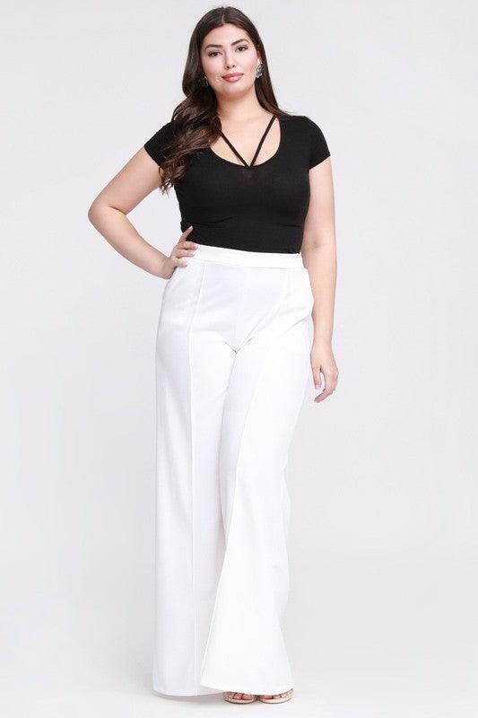 PLUS Crepe flare pants with pockets