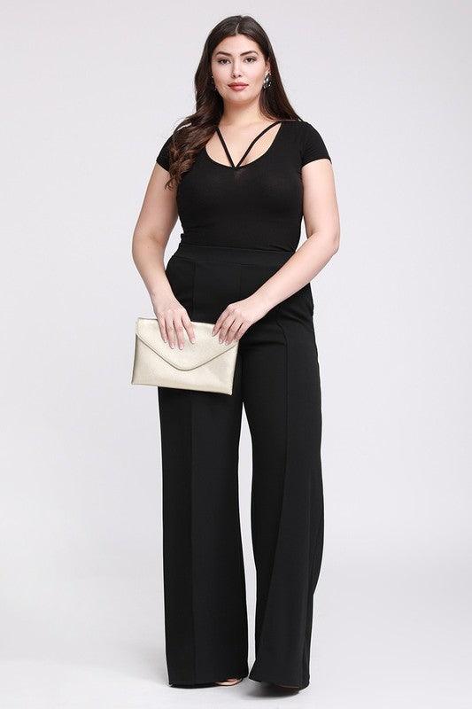 PLUS Crepe flare pants with pockets