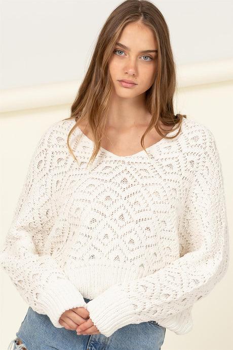 v neck knitted drop shoulder sweater