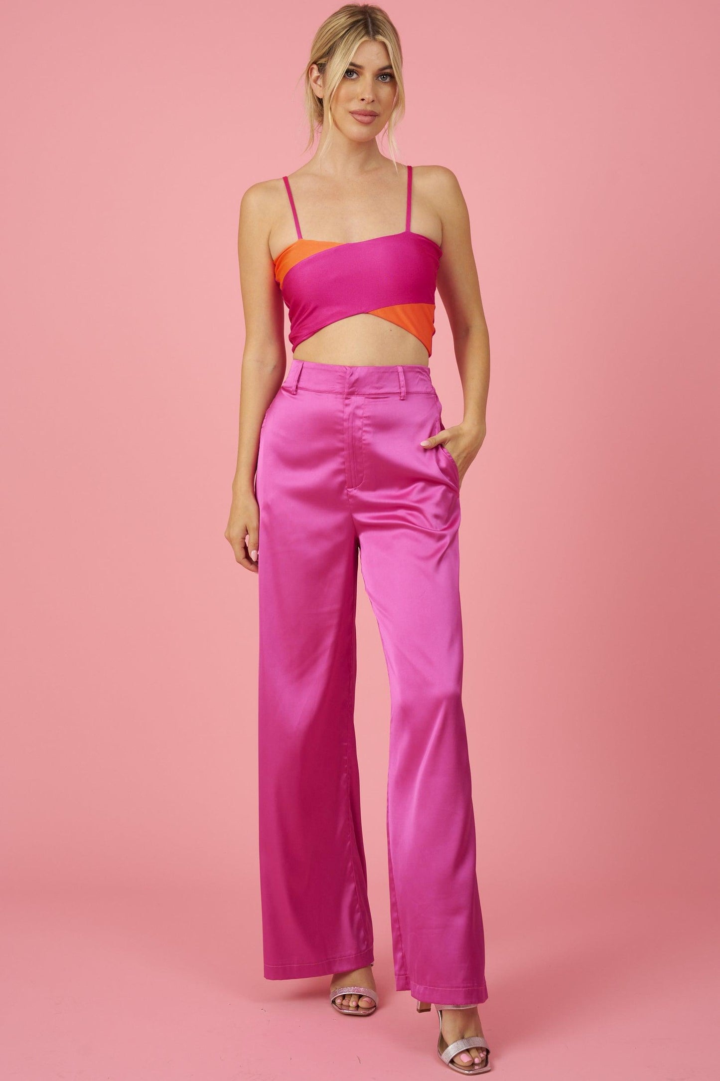 high waist satin wide leg pants