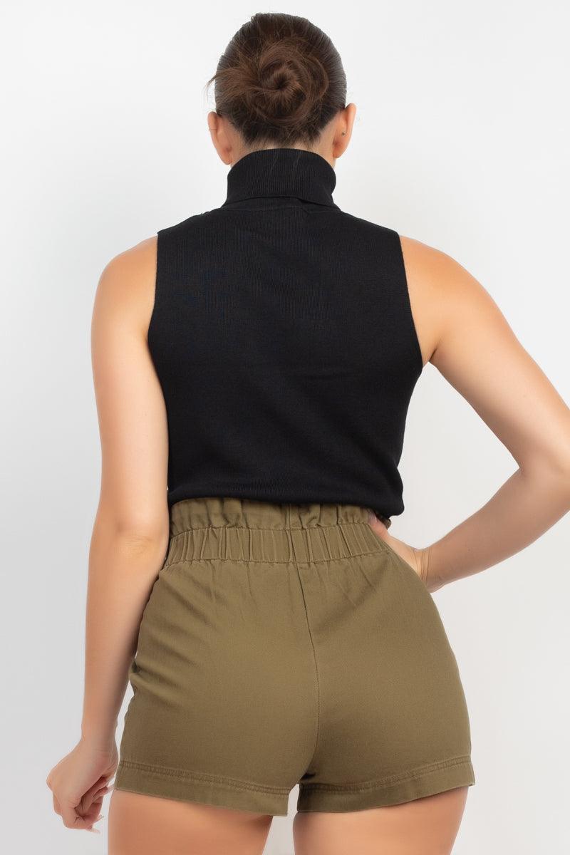 sleeveless ribbed turtleneck top