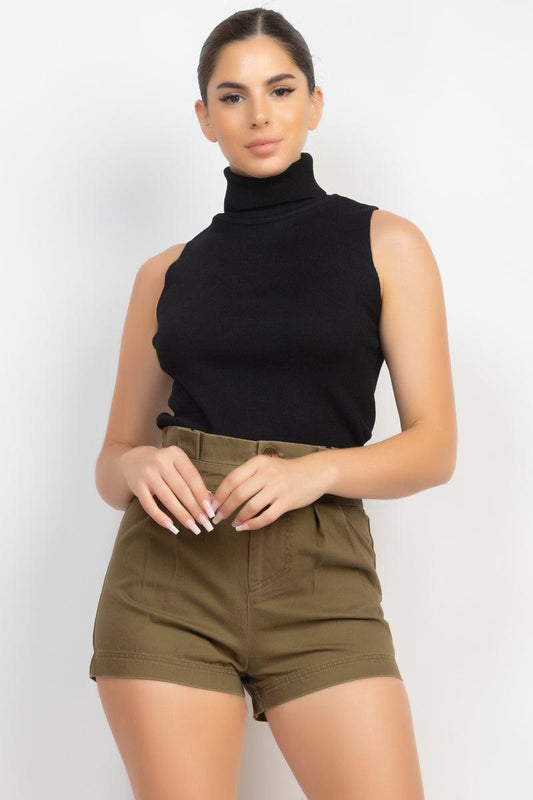 sleeveless ribbed turtleneck top