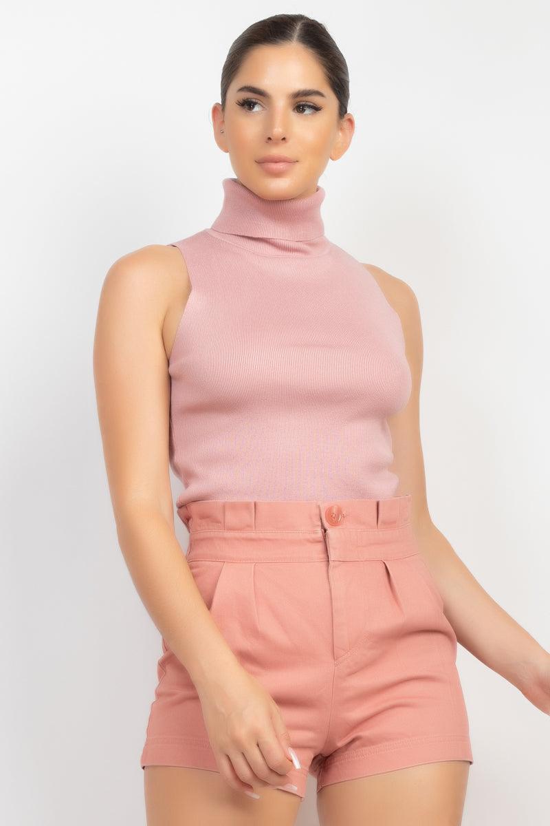 sleeveless ribbed turtleneck top