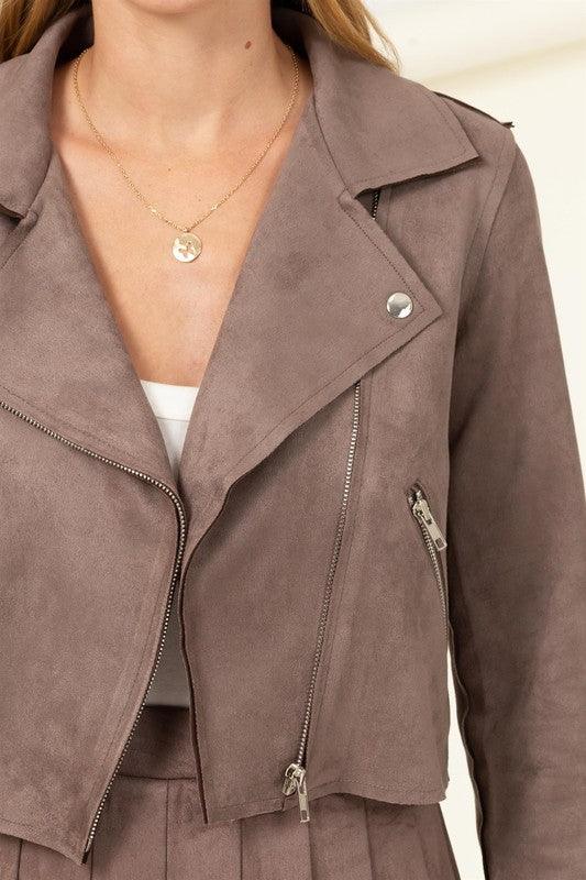 cropped faux suede jacket