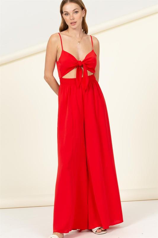 tie front cutout jumpsuit