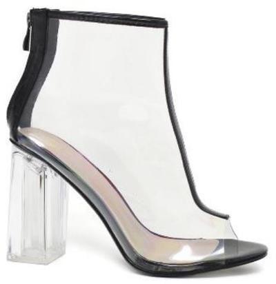 clear peep toe block heel bootie