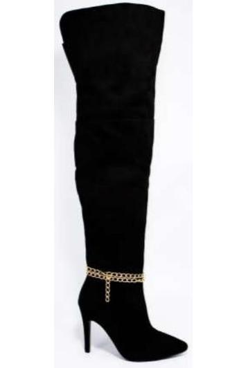 Suede over the knee chain stiletto boot