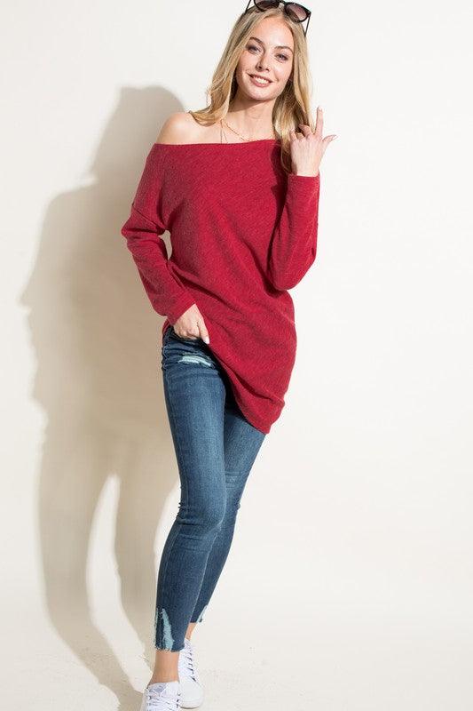 PLUS off one shoulder diagonal hem tunic