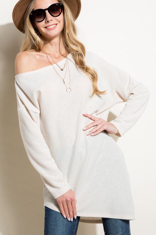 PLUS off one shoulder diagonal hem tunic