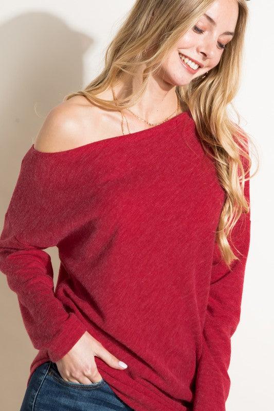 PLUS off one shoulder diagonal hem tunic