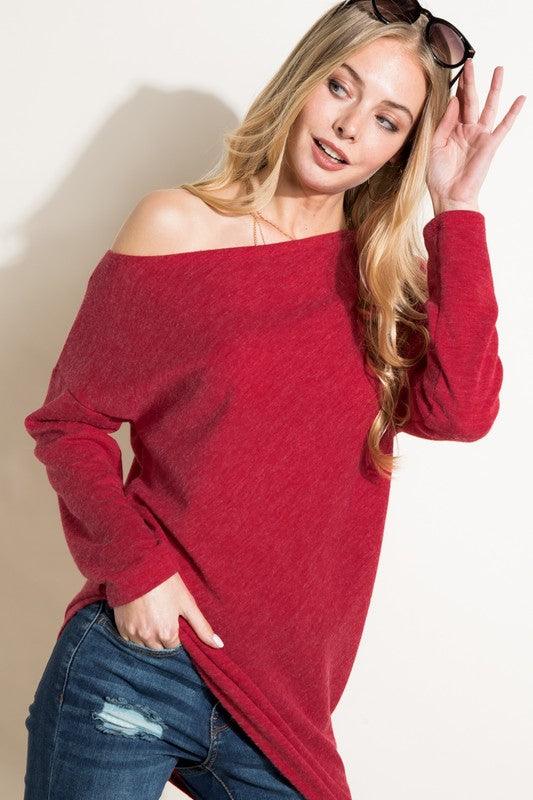 PLUS off one shoulder diagonal hem tunic