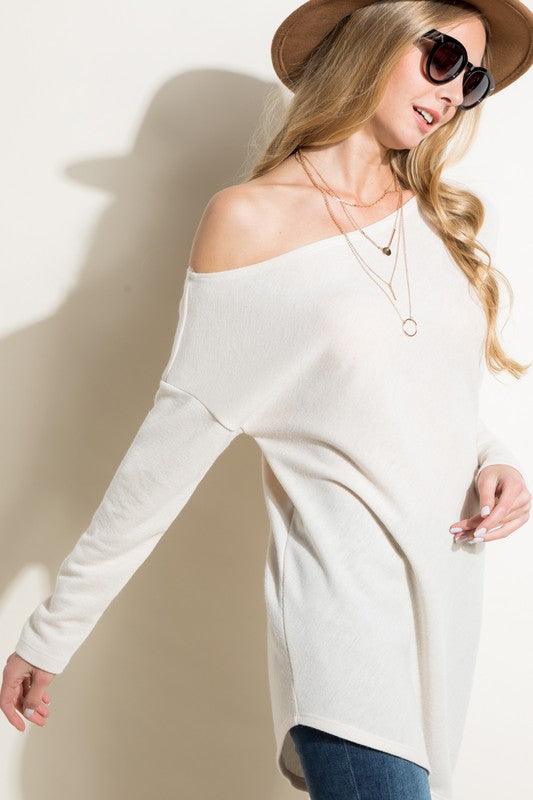 PLUS off one shoulder diagonal hem tunic