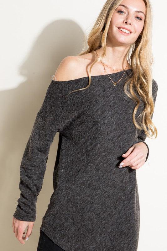 PLUS off one shoulder diagonal hem tunic