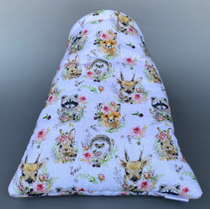 Boho animals cosy snuggle cave. Padded stay open snuggle sack. Hedgehog bed.
