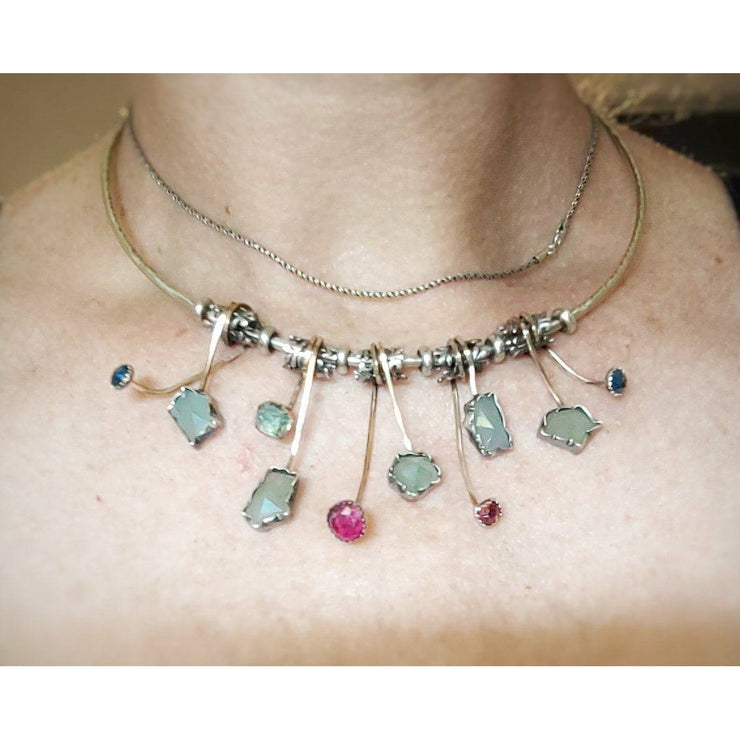 GEMSTONE FLORAL ART NECKLACE - Solid Silver Collar