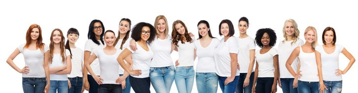 Group of diverse women. Pretty in various shapes,ages,colors. Adobe stock photo.