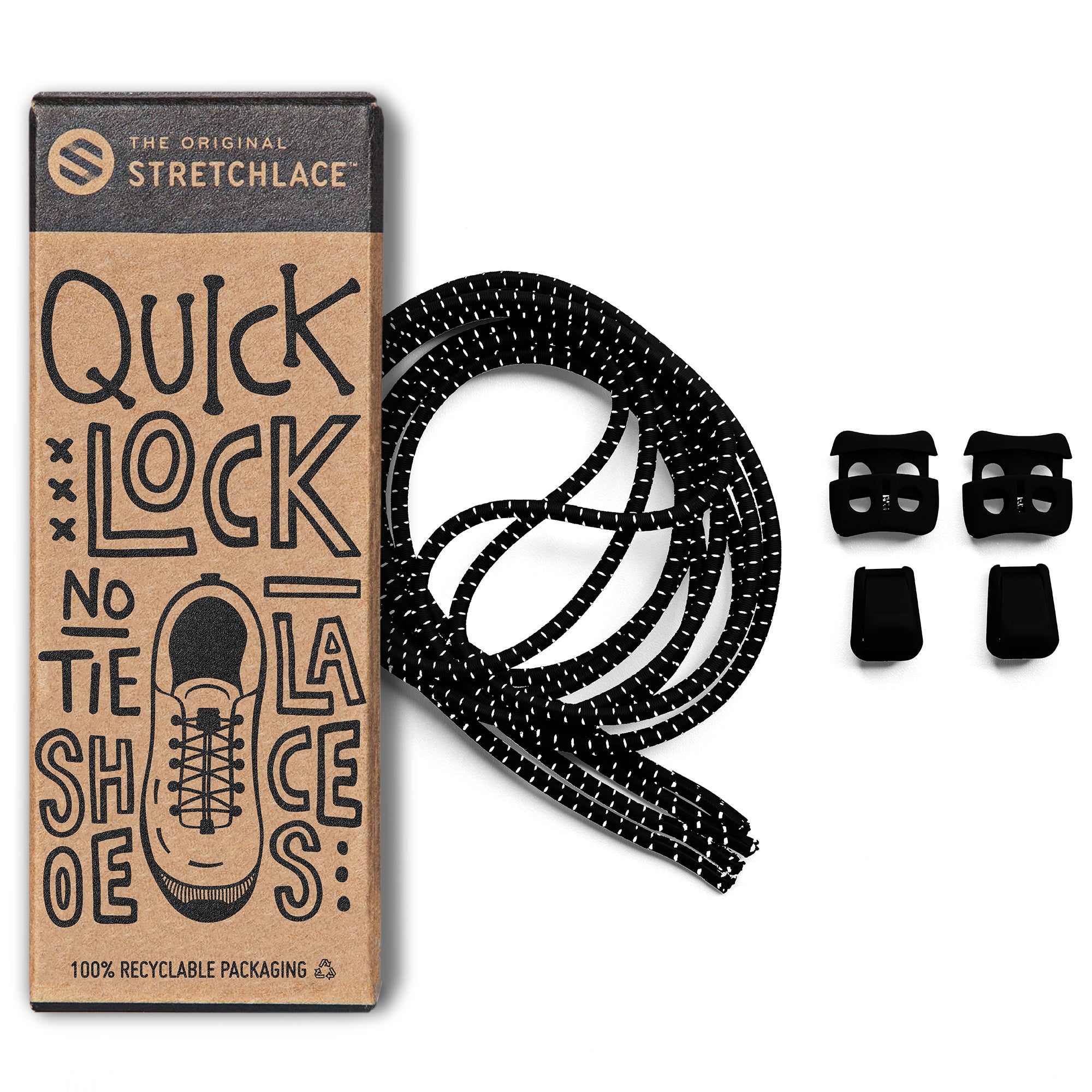 Black Unisex Elastic Shoelace, Locklaces
