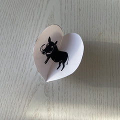 3D paper valentines heart with a warthog illustration from the little black and white book project
