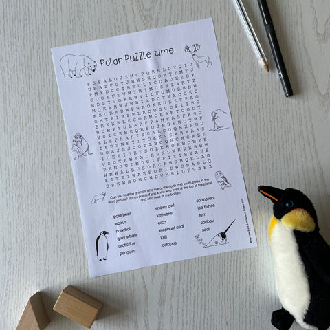 wordsearch for kids with polar animals